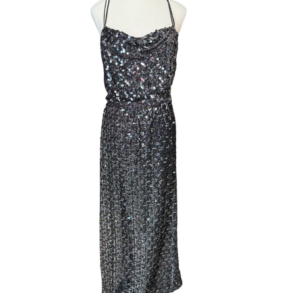 Norman Berg Vintage Maxi Sequin Dress Women's Black Sleeveless Evening Black Tie - Picture 4 of 16